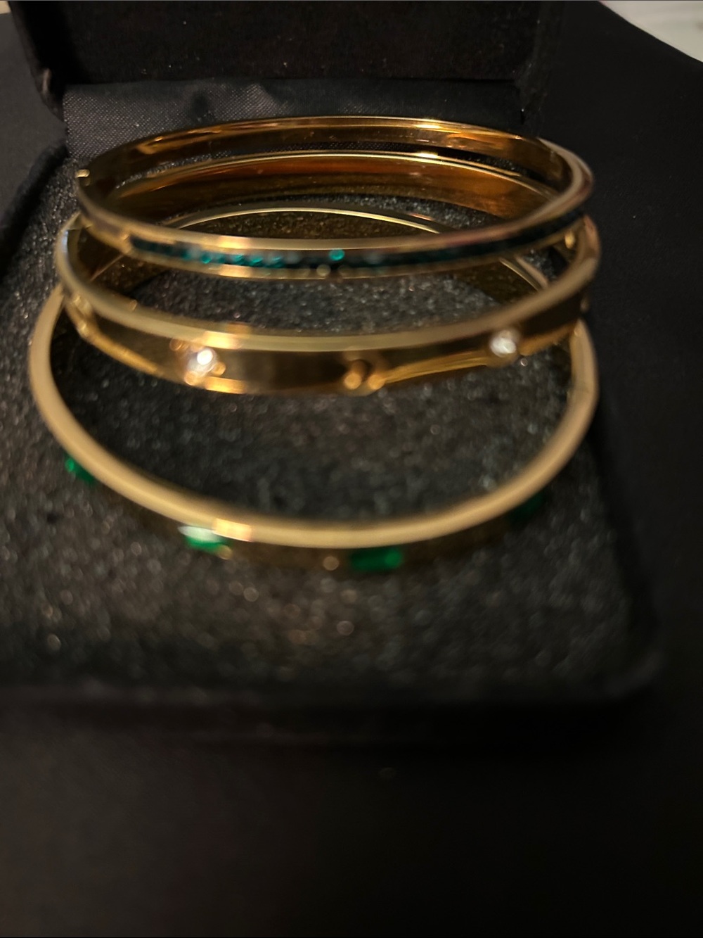 Gold-Tone Green Accent Bangle Bracelet Set